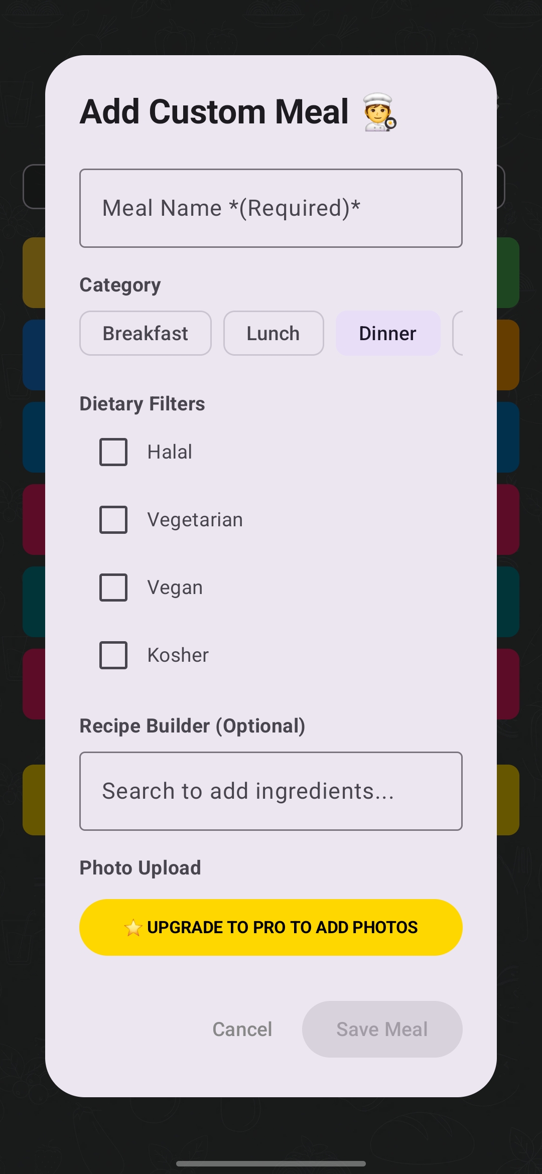 Chewsy Meals Custom Recipe Builder